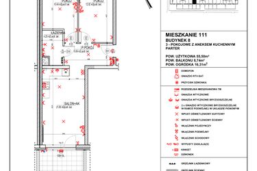 Rzut - Mieszkanie na sprzedaż 3 pokoje o powierzchni 55,5 m² - numer 8.111 w Osiedle 4 Pory Roku - Etap VII