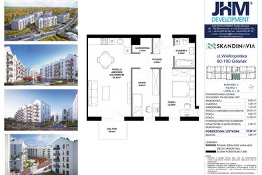 Rzut - Mieszkanie na sprzedaż 3 pokoje o powierzchni 63,89 m² - numer A.1.14 w Skandinavia