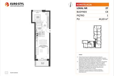 Rzut - Mieszkanie na sprzedaż 2 pokoje o powierzchni 44,65 m² - numer C8.27 w Konstelacja etap IV