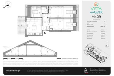 Rzut - Mieszkanie na sprzedaż 3 pokoje o powierzchni 58,63 m² - numer M409 w Vista Wawer