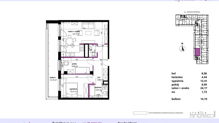 Rzut - Mieszkanie na sprzedaż 3 pokoje o powierzchni 60,7 m² - numer 45 w Wojciechowska Square
