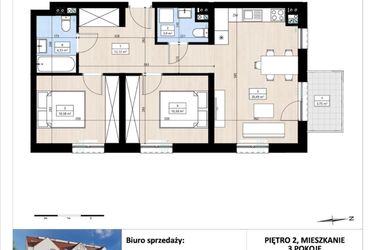 Rzut - Mieszkanie na sprzedaż 3 pokoje o powierzchni 60,53 m² - numer B4/2/30 w Montano bud. B4