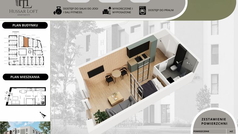 Rzut - Mieszkanie na sprzedaż 1 pokój o powierzchni 24,68 m² - numer 71 w Hussar Loft - Apartamenty inwestycyjne