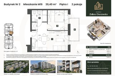 Rzut - Mieszkanie na sprzedaż 2 pokoje o powierzchni 39,4 m² - numer B2.M16 w Osiedle Zielona Chorzowska