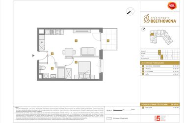 Rzut - Mieszkanie na sprzedaż 2 pokoje o powierzchni 36,66 m² - numer C11 w Apartamenty Beethovena etap 2