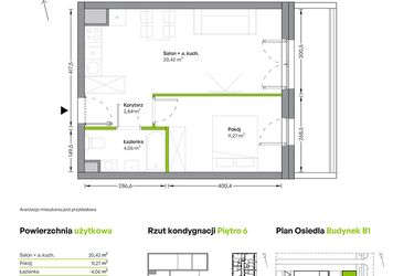 Rzut - Mieszkanie na sprzedaż 2 pokoje o powierzchni 38,59 m² - numer B.06.01.06 w WUWA Vita