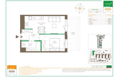 Rzut - Mieszkanie na sprzedaż 2 pokoje o powierzchni 36,31 m² - numer F/38 w Ostródzka 123 - III etap