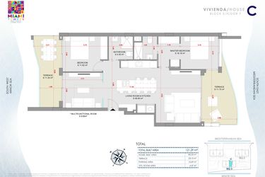 Rzut - Mieszkanie na sprzedaż 3 pokoje o powierzchni 121,29 m² - numer P7-BL3-C w Miami Towers