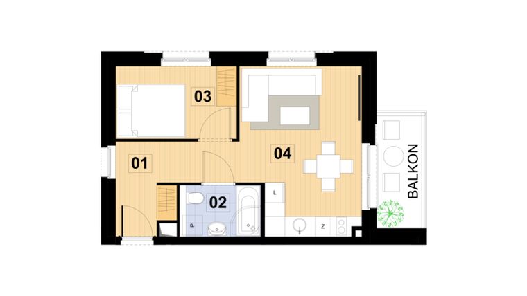 Rzut - Mieszkanie na sprzedaż 2 pokoje o powierzchni 35,42 m² - numer L9 w Green Park Resort III