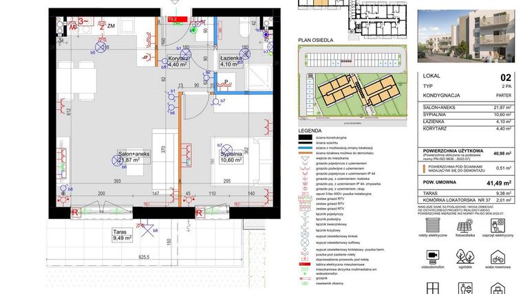 Rzut - Mieszkanie na sprzedaż 2 pokoje o powierzchni 40,98 m² - numer 2 w Harmony Antoninek