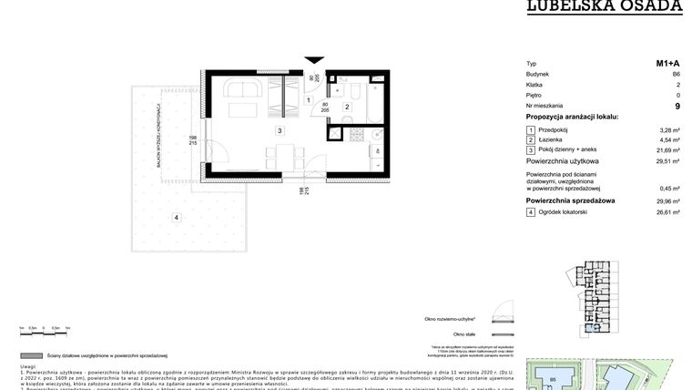 Rzut - Mieszkanie na sprzedaż 1 pokój o powierzchni 29,51 m² - numer B6.9 w Lubelska Osada budynek B6