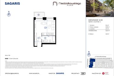 Rzut - Mieszkanie na sprzedaż 1 pokój o powierzchni 33,67 m² - numer M.28 w Niedziałkowskiego Park
