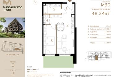 Rzut - Mieszkanie na sprzedaż 2 pokoje o powierzchni 48,34 m² - numer M30 w Massalskiego Trust