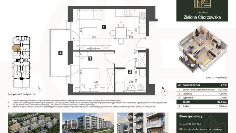 Rzut - Mieszkanie na sprzedaż 2 pokoje o powierzchni 39,46 m² - numer B1.M50 w Osiedle Zielona Chorzowska