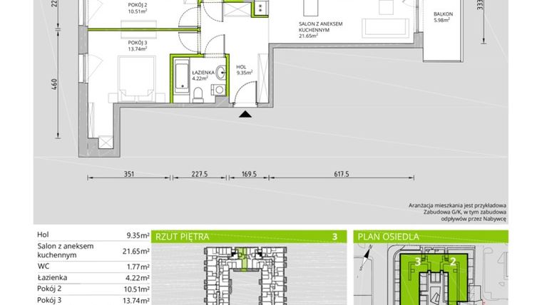 Rzut - Mieszkanie na sprzedaż 3 pokoje o powierzchni 61,22 m² - numer 3/3/01 w Toruńska Vita
