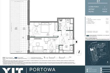 Rzut - Mieszkanie na sprzedaż 2 pokoje o powierzchni 51,47 m² - numer 61 w Portowa Zabłocie