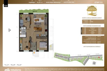 Rzut - Mieszkanie na sprzedaż 4 pokoje o powierzchni 74,37 m² - numer F21 w Aleja Dębowa III - mieszkania