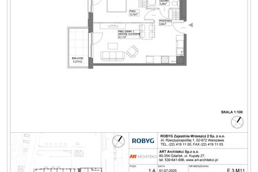 Rzut - Mieszkanie na sprzedaż 2 pokoje o powierzchni 42,75 m² - numer E.3M11 w Nowa Wałowa bud. E