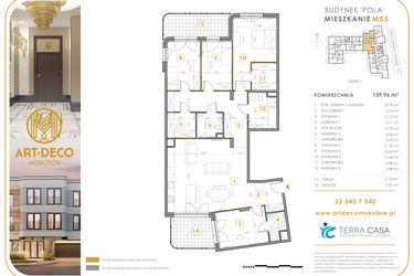 Rzut - Mieszkanie na sprzedaż 5 pokoi o powierzchni 139,96 m² - numer M05 w Art Deco Mokotów Pola