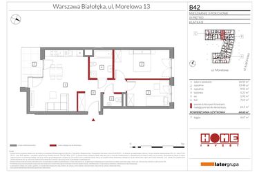 Rzut - Mieszkanie na sprzedaż 3 pokoje o powierzchni 64,6 m² - numer B42 w Przystań Żerań