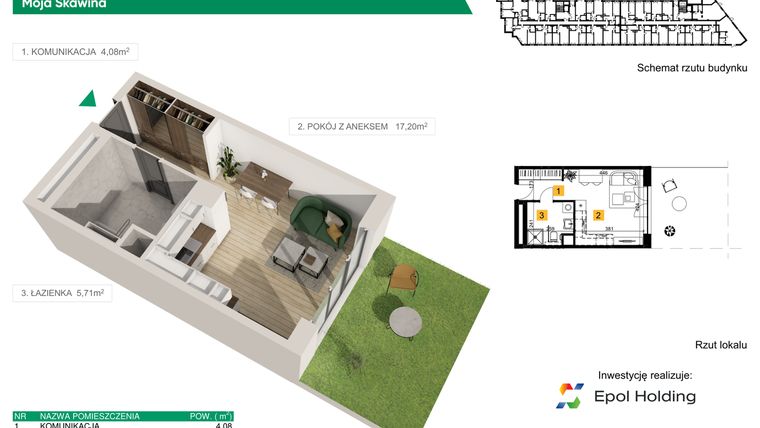 Rzut - Mieszkanie na sprzedaż 1 pokój o powierzchni 26,99 m² - numer M149 w Moja Skawina