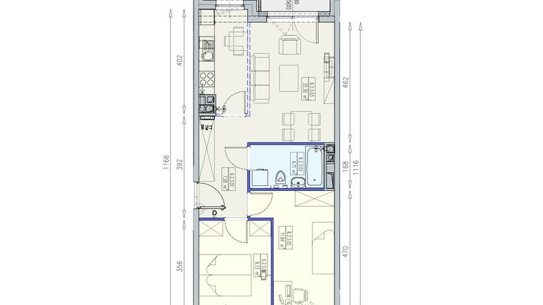 Rzut - Mieszkanie na sprzedaż 3 pokoje o powierzchni 55,86 m² - numer K2 6/2/3/3ka w Południk 17 - budynek K2