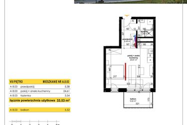 Rzut - Mieszkanie na sprzedaż 1 pokój o powierzchni 33,53 m² - numer A 8.03 w Park Moniuszki II C