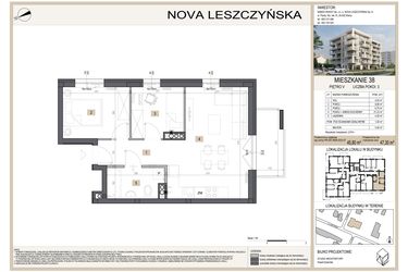 Rzut - Mieszkanie na sprzedaż 3 pokoje o powierzchni 47,3 m² - numer M38 w Nova Leszczyńska