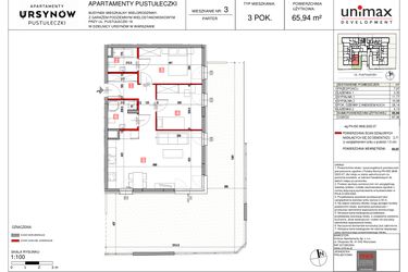 Rzut - Mieszkanie na sprzedaż 3 pokoje o powierzchni 65,94 m² - numer M3 w Apartamenty Pustułeczki