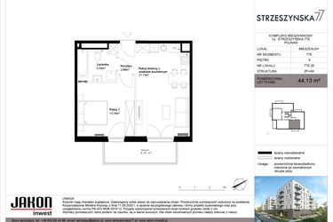 Rzut - Mieszkanie na sprzedaż 2 pokoje o powierzchni 44,13 m² - numer 77E.20 w Strzeszyńska 77