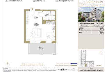Rzut - Mieszkanie na sprzedaż 1 pokój o powierzchni 29,36 m² - numer 53 w Barbary 19
