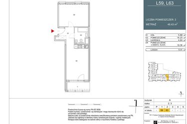 Rzut - Mieszkanie na sprzedaż 2 pokoje o powierzchni 46,43 m² - numer L59 w Morwowa 5 - Apartamenty inwestycyjne
