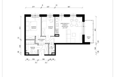 Rzut - Mieszkanie na sprzedaż 3 pokoje o powierzchni 56,35 m² - numer E.1.11.3a w Art.Teo etap 3