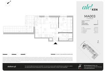 Rzut - Mieszkanie na sprzedaż 2 pokoje o powierzchni 38,89 m² - numer MA003 w Ale!Ken