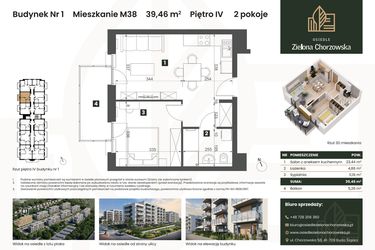 Rzut - Mieszkanie na sprzedaż 2 pokoje o powierzchni 39,46 m² - numer B1.M38 w Osiedle Zielona Chorzowska