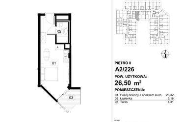 Rzut - Mieszkanie na sprzedaż 1 pokój o powierzchni 26,7 m² - numer 226 w Apollo Resort