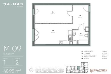 Rzut - Mieszkanie na sprzedaż 2 pokoje o powierzchni 48,95 m² - numer M.9 w Ja\nas