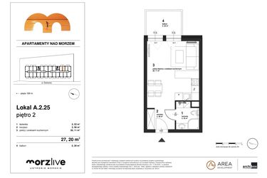 Rzut - Mieszkanie na sprzedaż 1 pokój o powierzchni 27,2 m² - numer A.2.25 w Morzlive