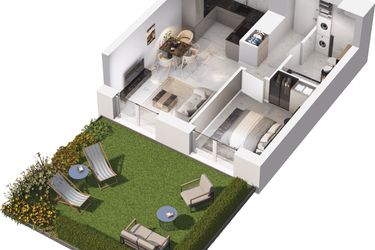 Rzut - Mieszkanie na sprzedaż 2 pokoje o powierzchni 42,06 m² - numer D.00.02 w Mieszkaj w mieście - Na Tysiącleciu budynek D