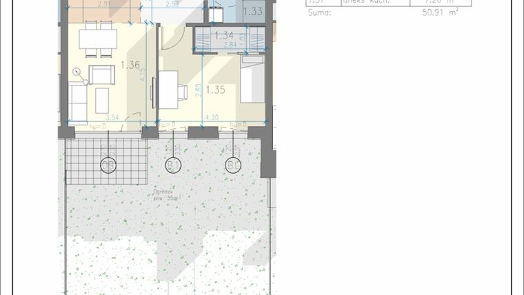 Rzut - Mieszkanie na sprzedaż 2 pokoje o powierzchni 50,91 m² - numer 6 w Residence Przewóz 41