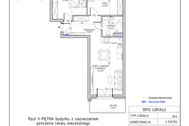 Rzut - Mieszkanie na sprzedaż 3 pokoje o powierzchni 61,64 m² - numer 34 w Harmonia bud. M3