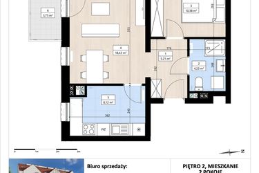 Rzut - Mieszkanie na sprzedaż 2 pokoje o powierzchni 46,39 m² - numer B3/2/31 w Montano bud. B3