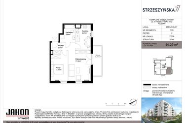 Rzut - Mieszkanie na sprzedaż 2 pokoje o powierzchni 50,29 m² - numer 77D.8 w Strzeszyńska 77