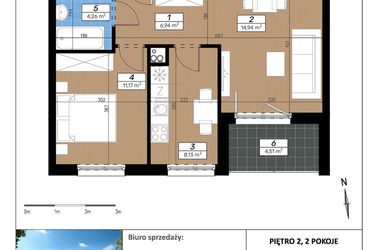 Rzut - Mieszkanie na sprzedaż 2 pokoje o powierzchni 45,44 m² - numer E/2/3 w Limone