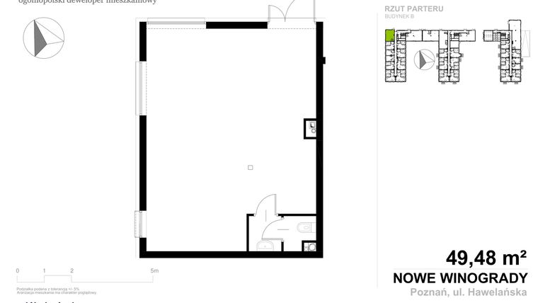 Rzut - Lokal użytkowy na sprzedaż 1 pokój o powierzchni 49,48 m² - numer LU.001 w Nowe Winogrady