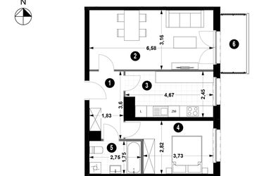 Rzut - Mieszkanie na sprzedaż 2 pokoje o powierzchni 53,97 m² - numer 1A.4/38 w Nowa Winnica