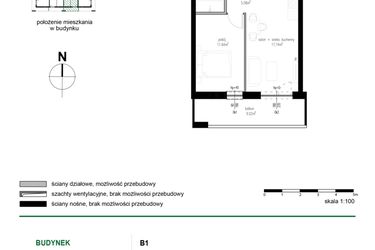 Rzut - Mieszkanie na sprzedaż 2 pokoje o powierzchni 38,32 m² - numer 12 w Wędrowna