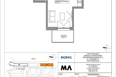 Rzut - Mieszkanie na sprzedaż 1 pokój o powierzchni 28,84 m² - numer PPO/P/B/3/1 w Port Popowice bud. M i P