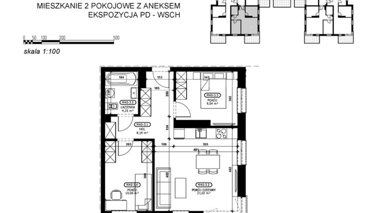 Rzut - Mieszkanie na sprzedaż 3 pokoje o powierzchni 53,01 m² - numer C2-M40 w Stacja Łódź V – etap C2