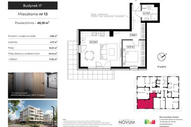 Rzut - Mieszkanie na sprzedaż 2 pokoje o powierzchni 46,18 m² - numer B17.M13 w Novum Rumia - bud. 17